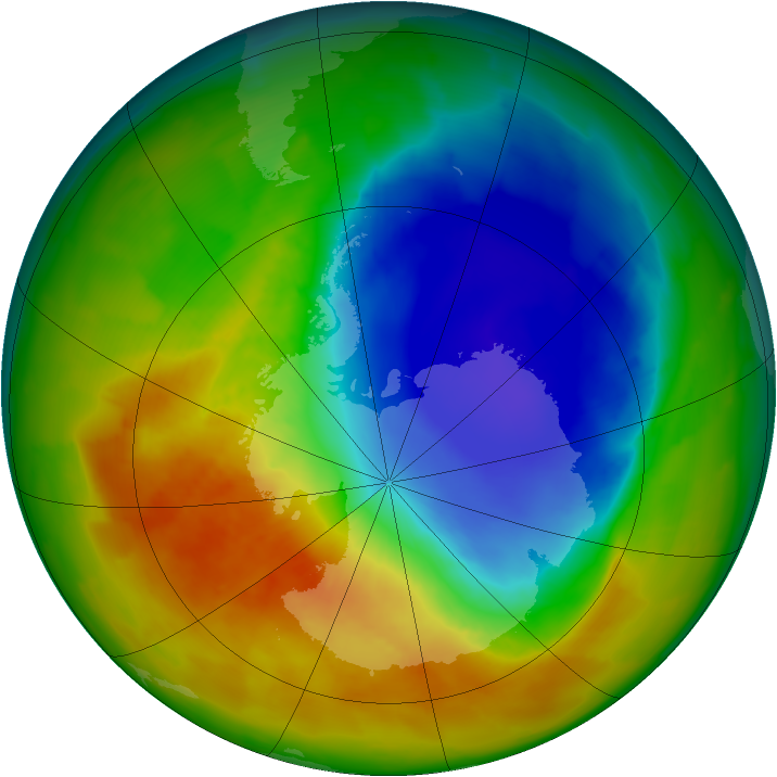 Antarctic ozone map for 18 October 2012
